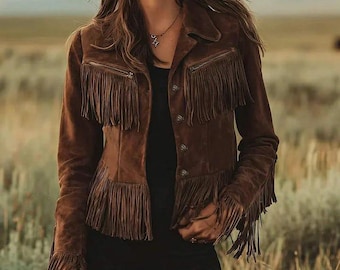 Vintage Brown Fringe Leather Jacket | Women's Western Suede Coat | Cowgirl Tassel Outwear