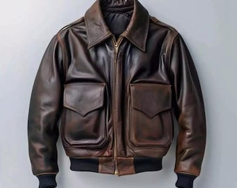 Men’s Distressed Brown Leather Jacket – Handmade Vintage 70s Biker Style