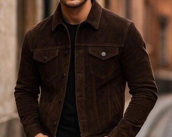 Brown Suede Leather Trucker Jacket – Retro Western Classic