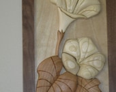 Morning Glory, regalo de flores talladas de mano Intarsia de Rakowoods, casa calentamiento regalo, aniversarios, cumpleaños, Navidad, decoración de la pared de cabina