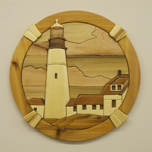 Light House, Portland Head,intarsia hand carved by RAKOWOODS,  wall decor for any den, nice cabin decor, seascapes, rustic decor  birthdays