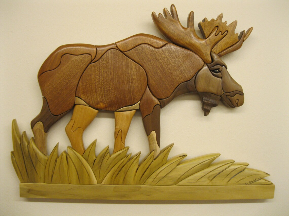 MOOSE, INTARSIA Carved Wood by Rakowoods Minnesota Wildlife, Wall Decor