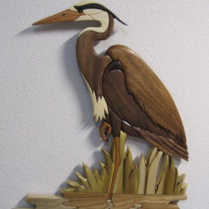 Great Blue Heron V,  Intarsia carved cabin decor, a mens den, waterfowl enthusiast, wildlife,birthday present,