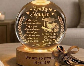 Personalized Crystal Ball Night Light, Personalized Graduation Gift, Graduate Crystal Ball Lamp, Custom Name Class of 2026 Gift