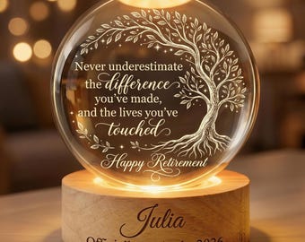 Personalized Retirement Gift, Custom Crystal Ball Night Light , Happy Retirement LED Light, Gift for Mentor, Retired Coworker Gift