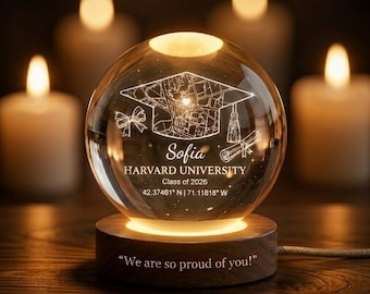 Cadeau de remise des diplômes personnalisé, veilleuse boule de cristal personnalisée, lampe de remise des diplômes avec plan du campus personnalisé, cadeau promotion 2026, idée cadeau pour diplômé