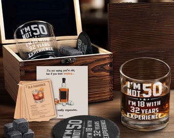 50th Birthday Gifts for Men – Funny Whiskey Glass Set for Him Born in 1975 – 50 Year Old Gift Ideas for Dad, Husband, Friends, Brother