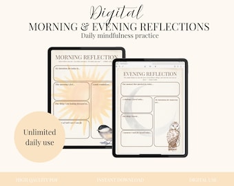 Tägliche Morgen- und Abendreflexion | Journal Prompts | Druckbare digitale Datei zum Downloaden