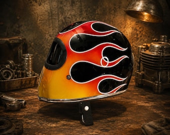 Casco integrale Alien Flame / Casco da motociclista retrò Hot Rod