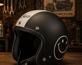 Casco Slimhead 500TX Smiley / Nero opaco Retro Open Face Moto Cafe Racer Bobber