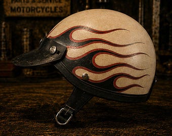 Casco giapponese Chip con fiamma vintage / Casco da moto corto retrò