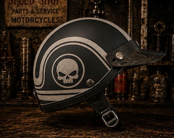 Casco giapponese Chip con teschio vintage e strisce / Casco corto retrò