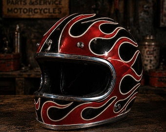 Casco integrale vintage Cakil Old School con fiamma rossa / Retro Chopper Flame