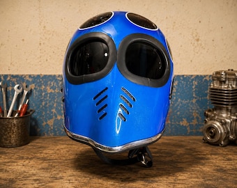 Casco Alien Blue Flame / Casco da motociclista retro-futuristico