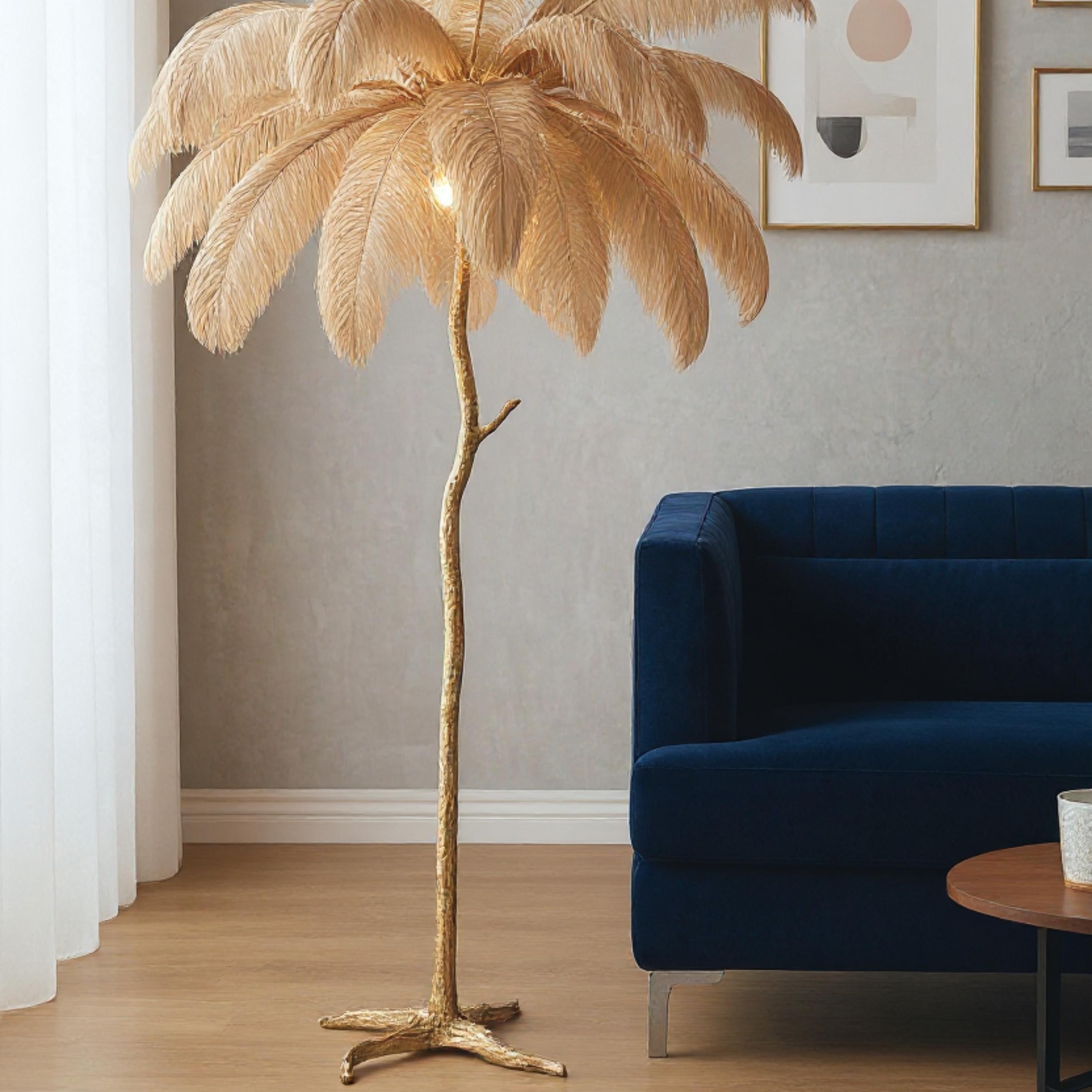 Pombconw Floor Lamp, Feather Floor Lamp With Gold Finish & LED - View #3