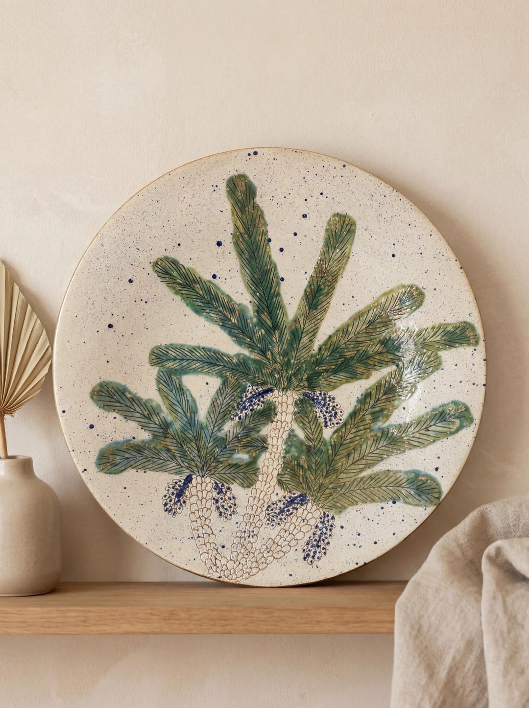 Fayoum Ceramic Large Serving Plate – Green Palm & Date Cluster Pattern ...