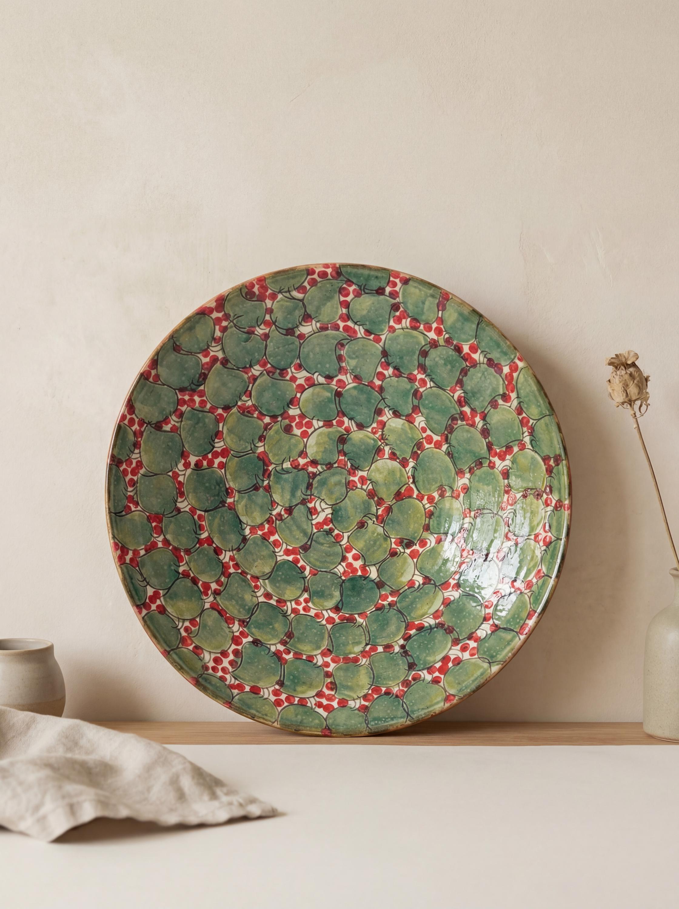 Fayoum Handmade Ceramic Serving Bowl – Green & Red Pattern – 41.5 Cm - Etsy