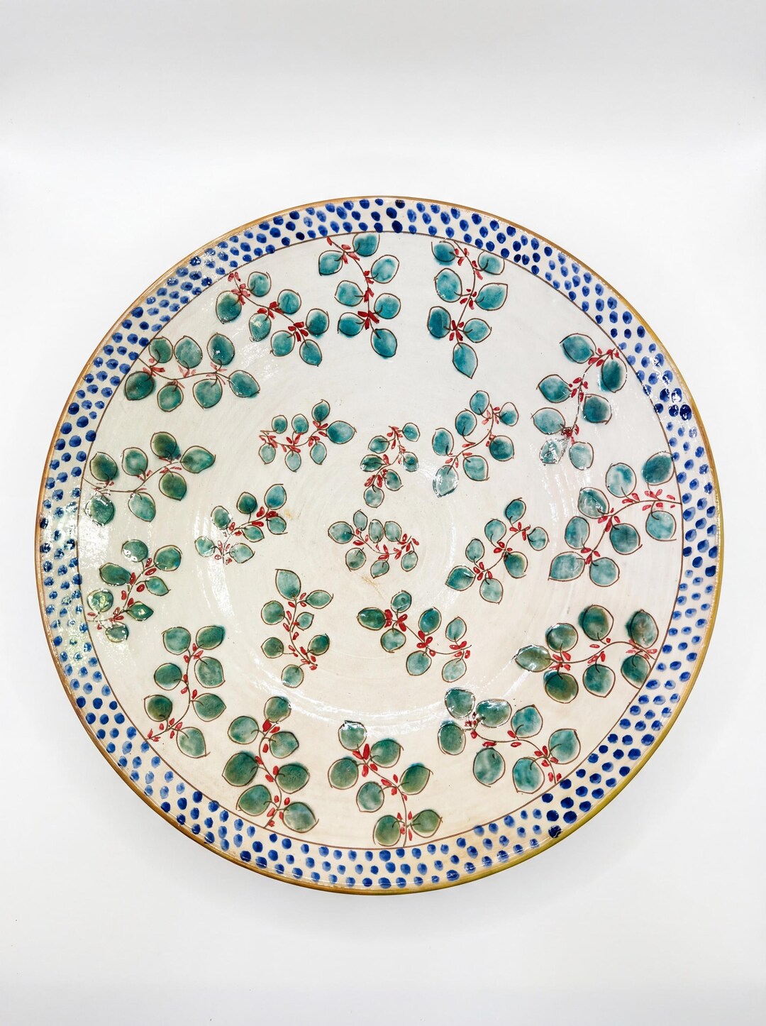 Hand-painted Fayoum Pottery Serving Bowl – 38cm – Floral Vine Pattern ...
