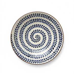 Bol de cerámica egipcia Fayoum pintado a mano – Centro de mesa de cerámica con diseño de hoja en espiral azul (36 cm)