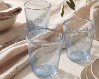 Handmade Light Blue Hand Blown Glass Tumbler 10 cm Egyptian Artisan Drinkware by BEKYA