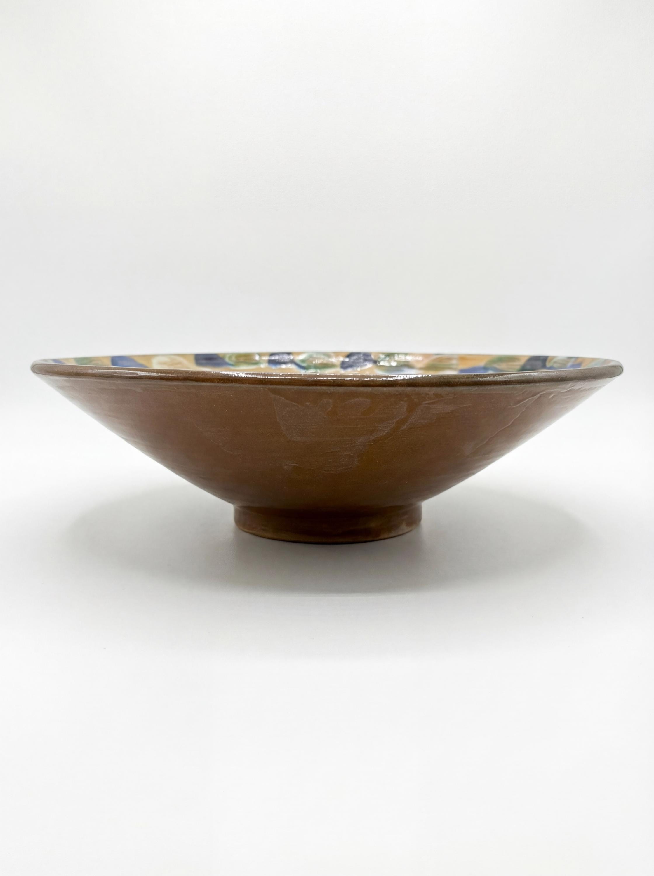 Hand-painted Fayoum Pottery Large Serving Bowl – 37cm – Earth-tone Leaf ...