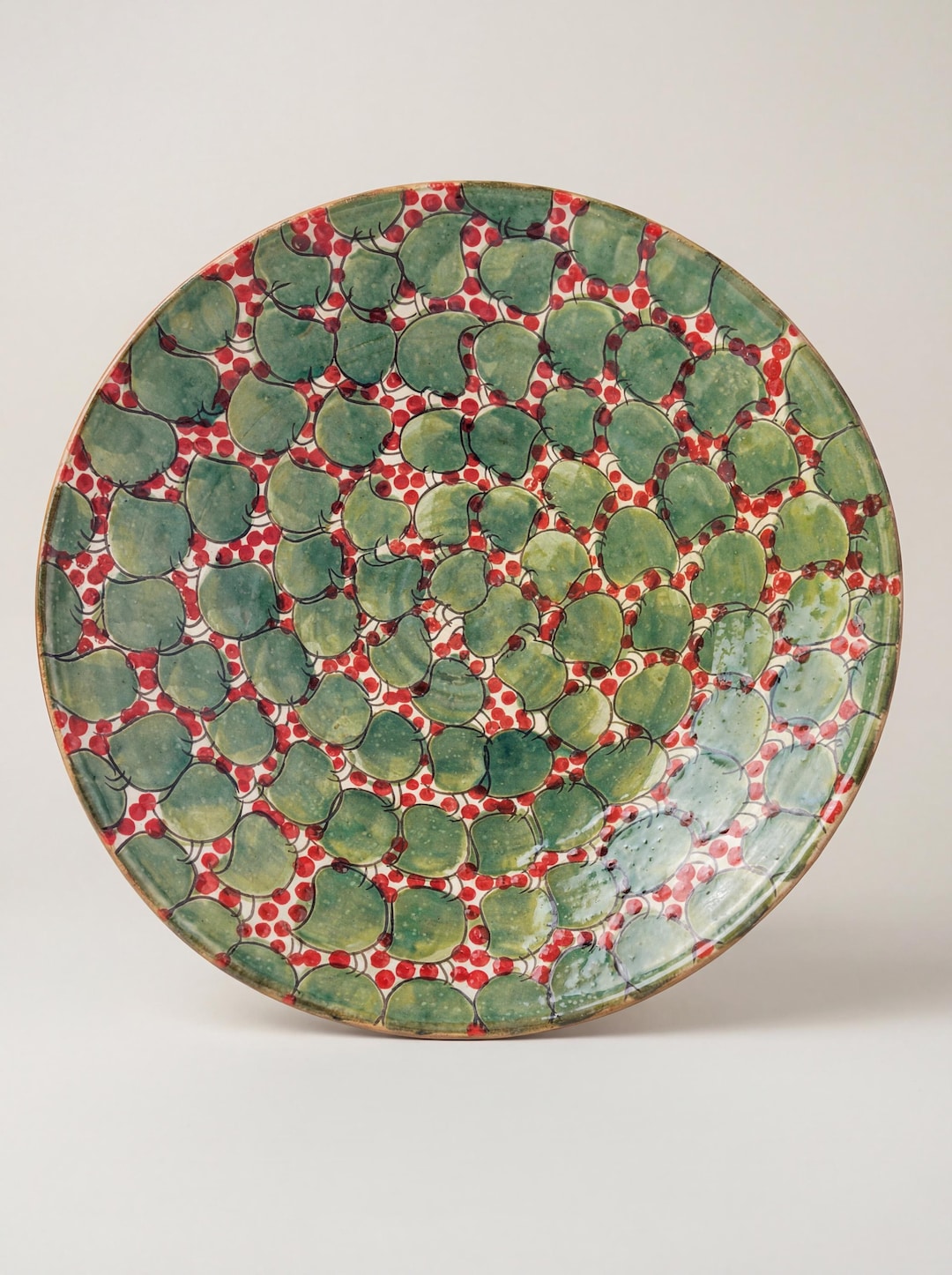 Fayoum Handmade Ceramic Serving Bowl – Green & Red Pattern – 41.5 Cm - Etsy