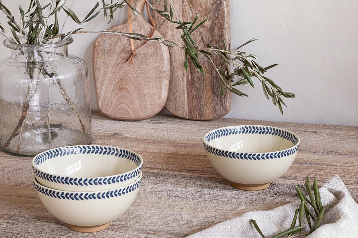 Hand-painted Egyptian Pottery Bowl, Fayoum Ceramic Salad Bowl With Blue ...