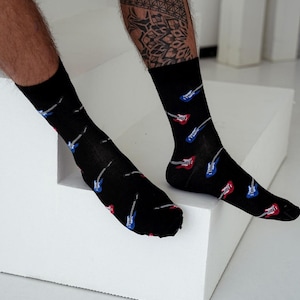 Electric Guitar Rock Band Men Socks, Socks, Funny Socks, Crazy Socks, Colorful Socks, Gift Idea, Perfect Gift, Mismatched