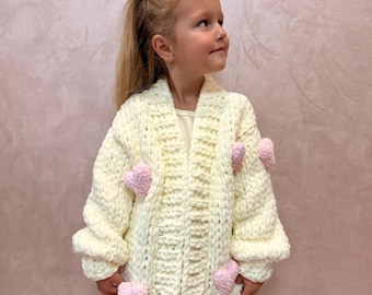 Handmade Plush Heart Cardigan - Cozy Kids Clothes