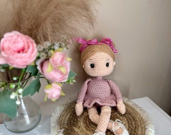 Handmade Crocheted Ballerina Doll: Pink Knit Dress, Balletcore Decor