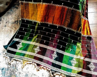 Saree Bhujodi in KalaCotton biologico con mix di Tussur (in saldo)