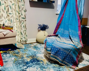 Saree Bhujodi biologico in misto cotone e tussur