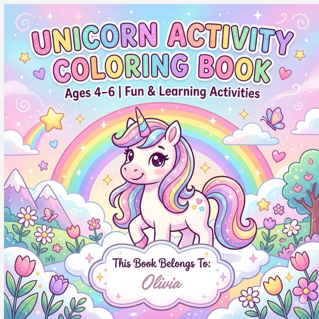 Unicorn Activity Coloring Book for Kids, Dot to Dot, Mazes, Puzzles - Etsy