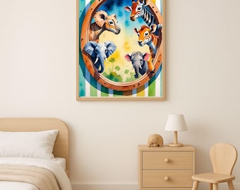 Safari Tiere Poster — Druckbare Kunst für das Kinderzimmer