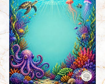 Coastal Octopus Mahjong Mat – Ocean Reef Game Mat