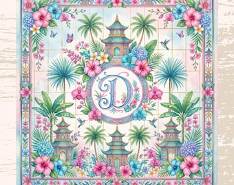Personalized Mahjong Mat, Custom Initial Floral Game Mat, Gift for Family Nights, (rolled up)