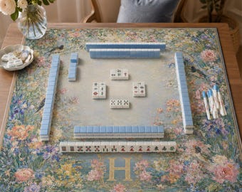 Personalized Floral Mahjong Mat, Chinoiserie Bird Game Mat, Custom Initial H Gift, (rolled up)