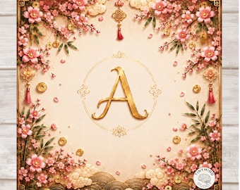 Personalized Mahjong Mat, Floral Cherry Blossom Game Mat, Gold Monogram (A), (rolled up)