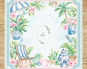 Personalized Mahjong Mat, A Chinese-style garden, Custom Initial Floral Game Mat, Gift for Family Nights, personalized gift (rolled up)