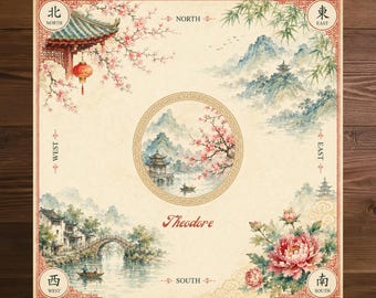 Personalized Mahjong Mat, Custom Initial Floral Game Mat, Gift for Family Nights, (rolled up)
