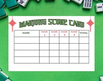 Mahjong Score Karte zum Ausdrucken, Mahjong Score Bogen PDF, digitaler Download Mahjong Spiel Tracker