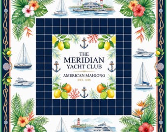 Nautical Yacht Club American Mahjong Mat, Coastal Game Table Cover, Personalized Play Surface,(rolled up)