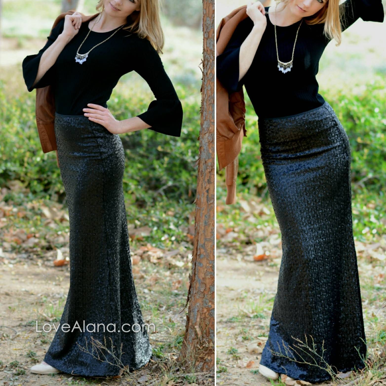 Sequin A-Line Maxi Skirt