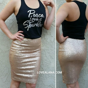 MUST GO - Small and Medium only - Matte Champagne Pencil Skirt - Small Sequins Ships asap. Made in Los Angeles!