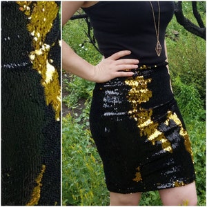 MUST GO  - Gold/Black Flip Sequin Pencil Skirt - full sequins (S, M, L, XL) Super beautiful in person. Ships asap.