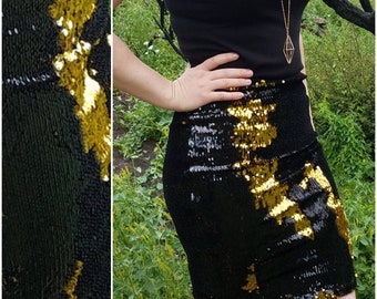 MUST GO  - Gold/Black Flip Sequin Pencil Skirt - full sequins (S, M, L, XL) Super beautiful in person. Ships asap.