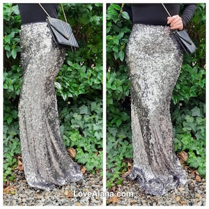 Last ones- Gunmetal Maxi Sequin Skirt - Gorgeous high quality oval sequins. Petite or regular length (S,M,L,XL) Ships asap. Made in the USA!