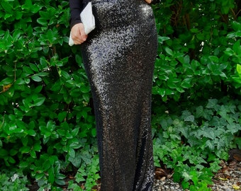 Shiny Black Maxi Sequin Skirt - Any Size/Any Length! - Gorgeous high quality sequins - Made in Los Angeles! (S, M, L, XL and custom)