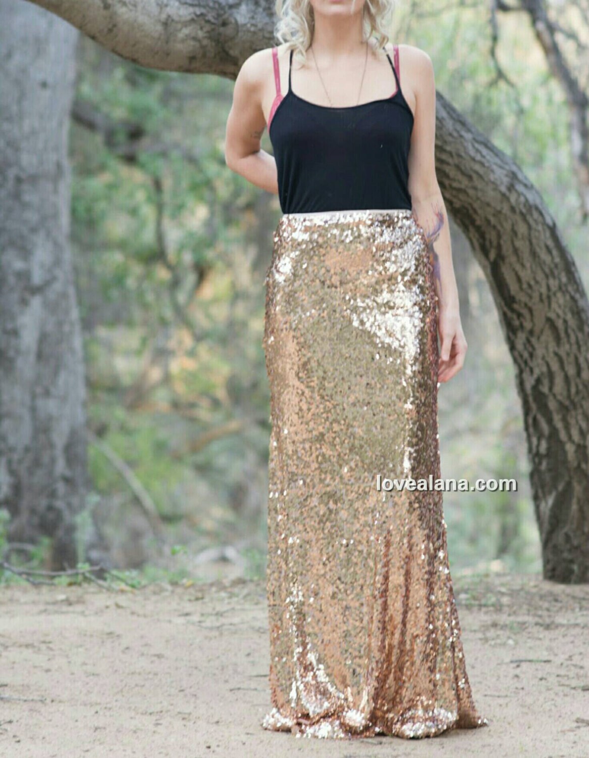 SALE Shiny Rose Gold Peach Maxi Skirt Stretchy gorgeous | Etsy