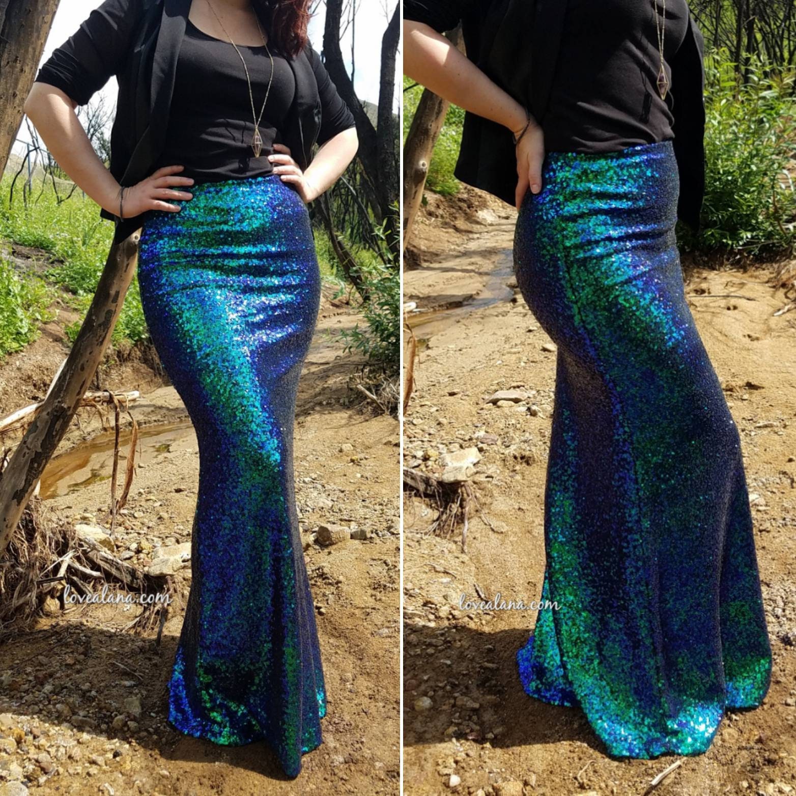 Sequins Sparkle Mermaid Top & Skirt Set
